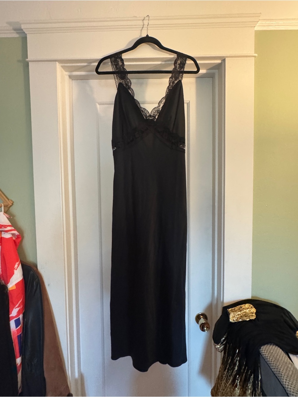 Abercrombie & Fitch Black Lace-Trim Midi Slip Dress